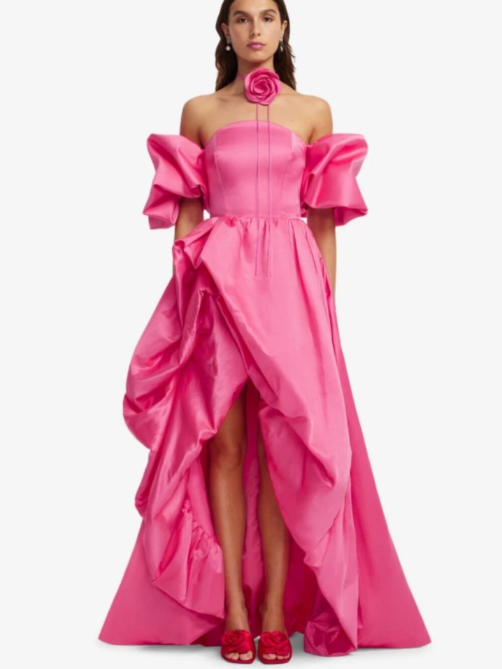 LEO LIN Myriam Hot Pink Sculptural Ruffle Rose High & Low Ball Gown AU8/US4 NWOT